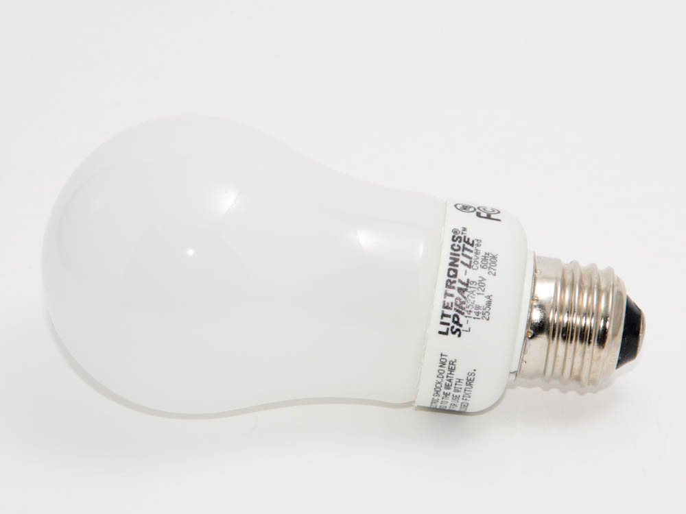 Litetronics VB-L-14527A19 14W A19 2700K 60 Watt Incandescent Equivalent, 14 Watt, 120 Volt A-Style CFL Bulb