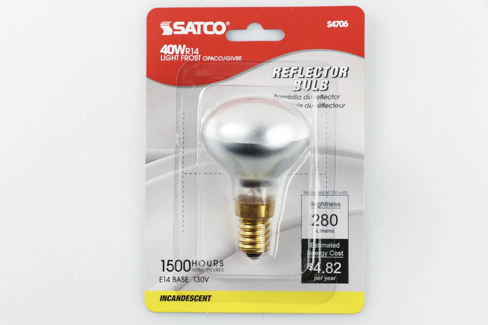 Satco Products, Inc. S4706 40R14/E14 Satco 40W 130V R14 Frosted Reflector Flood European E14 Base
