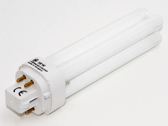 GE GE12865 F18DBX/SPX27/4PL (4-Pin) 18 Watt, 4-Pin Very Warm White Double Twin Tube CFL Bulb