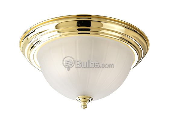 Progress Lighting P3817-10 Close-to-Ceiling, Two-Light Fixture, Melon Etched Glass, Polished Brass