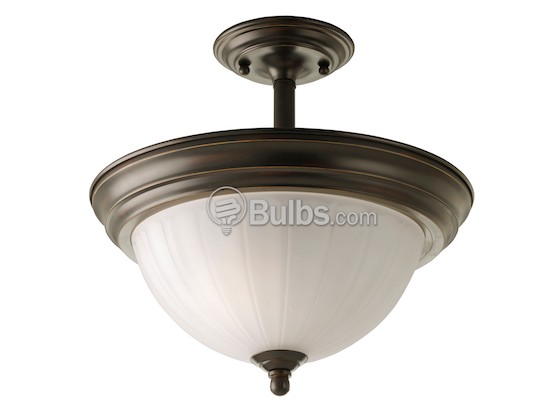 Progress Lighting P3876-20 Close-to-Ceiling, Two-Light Semi-Flush Fixture, Melon Etched Glass, Antique Bronze