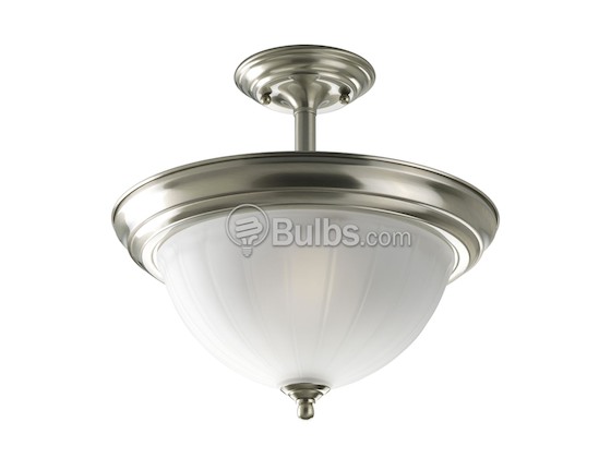 Progress Lighting P3876-09EBWB Close-to-Ceiling, Two-Light Semi-Flush CFL Fixture, Melon Etched Glass, Brushed Nickel