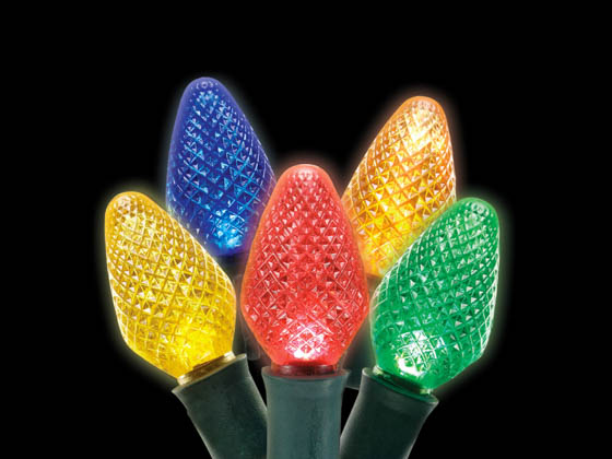 American Lighting C7-25/8-G-MU-S LED Holiday Chain Lights, Multi-Colored C7 Bulbs