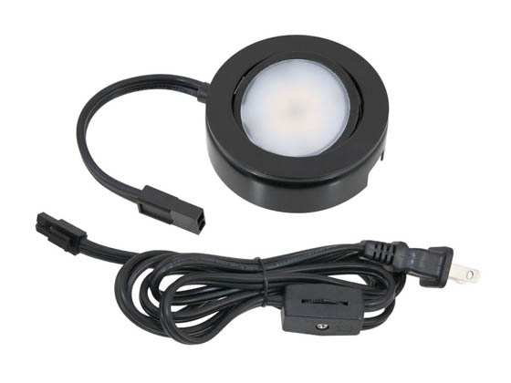 American Lighting MVP-1-BK 4.3 Watt, 120V AC, MVP Single LED Puck Light Kit With Roll Switch and 6 Ft. Power Cord - Black