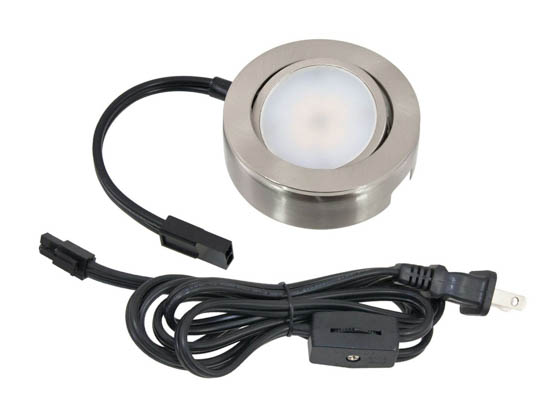 American Lighting MVP-1-NK 4.3 Watt, 120V AC, MVP Single LED Puck Light Kit With Roll Switch and 6 Ft. Power Cord - Nickel Finish