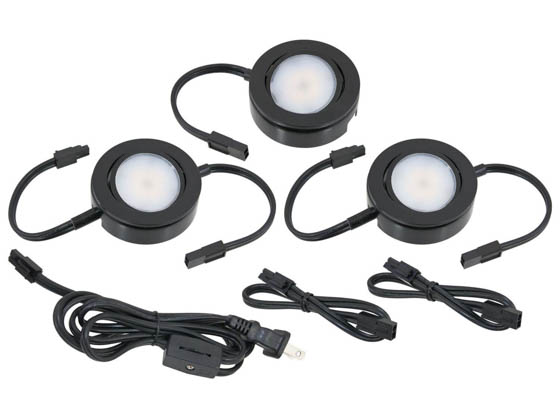 American Lighting MVP-3-BK 12.9 Watt, 120V AC, MVP LED 3-Puck Light Kit With Roll Switch and 6' Power Cord