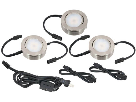 American Lighting MVP-3-NK 12.9 Watt, 120V AC, MVP LED 3-Pack Puck Light Kit With Roll Switch and 6 Ft. Power Cord - Nickel Finish