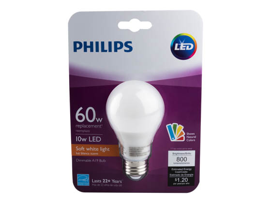 Philips Lighting 465187 BC10A19/AMB/927/DIM 120V Philips Dimmable 10 Watt 2700K 90 CRI A19 LED Bulb
