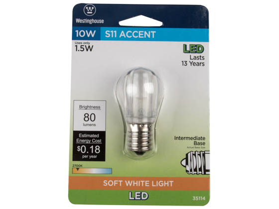 Westinghouse 35114 1.5S11/LED/CL/IN/27 1CD Non-Dimmable 1.5 Watt Clear S11 LED Bulb, Intermediate Base