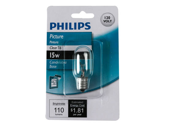 Philips Lighting 416115 BC15T6C/TP 120V Philips 15W 120V T6 Clear Tube E12 Base