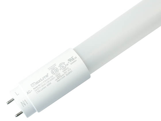 MaxLite 1409559 L11.5T8DE440-CG4 Maxlite 11.5 Watt 48" 120-277 Volt 4000K Coated Glass LED Bulb, Ballast Bypass, Single Ended or Double Ended Connection
