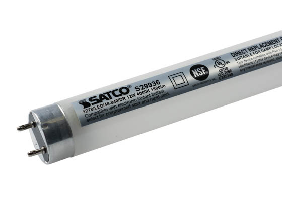 Satco Products, Inc. S29936 12T8/LED/48-840/DR Satco 12W 48" T8 4000K Glass LED Bulb, Ballast Compatible
