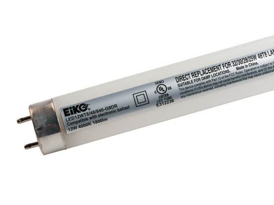 Eiko 09932 LED12WT8/48/840/G8DR 12W 48" T8 4000K Glass LED Bulb, Ballast Compatible