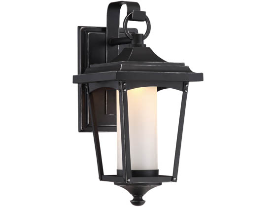 Satco Products, Inc. 62-821 Essex 11W DIM Outdoor LG Wall Lantern Satco Essex 11 Watt Dimmable Outdoor LED Wall Lantern with Etched Glass, Sterling Black