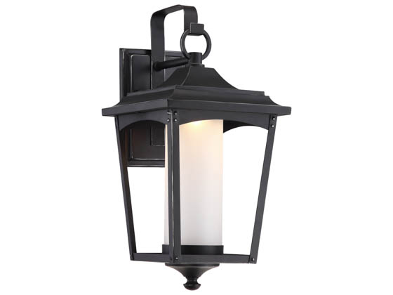 Satco Products, Inc. 62-822 Essex 14W DIM Outdoor Wall Lantern Satco Essex 14 Watt Dimmable Outdoor LED Wall Lantern with Etched Glass, Sterling Black