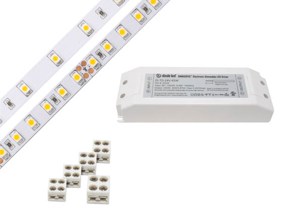 Diode LED DI-KIT-24V-BC1OM30-3000 BLAZE™ BASICS 100 LED Tape Light Kit, 24V, 3000K, 16.4 ft. Spool with UL Listed OMNIDRIVE® Driver