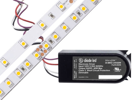 Diode LED DI-KIT-24V-BC1MD60-3500 BLAZE™ BASICS 100 LED Tape Light, 24V, 3500K, 16.4 ft. Spool with MikroDIM™ Electronic Dimmable Driver
