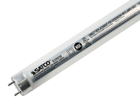 Satco Products, Inc. S39936 12T8/LED/48-840/DR Satco 12 Watt 48" T8 4000K Glass LED Lamp, Ballast Compatible