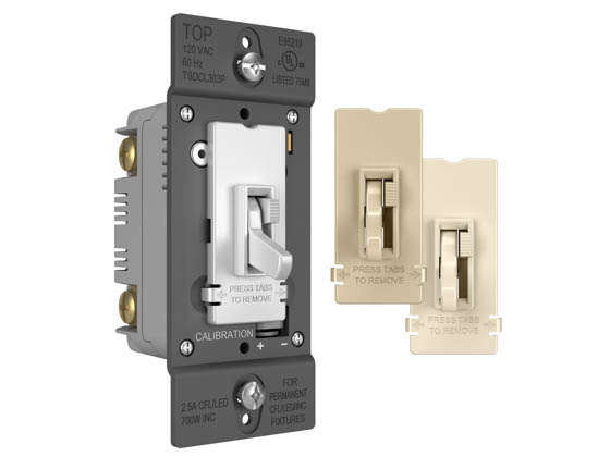 Legrand TSDCL303PTC TSDCL303PTC 300W, 120V LED/CFL Slide Dimmer and Toggle On/Off Single Pole/3-Way Switch, Tri-Color