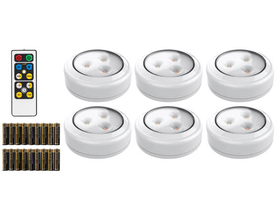 Brilliant Evolution BRRC135 6-Pack LED Puck Lights, Wireless/Battery Operated With Remote and 18 AA Batteries