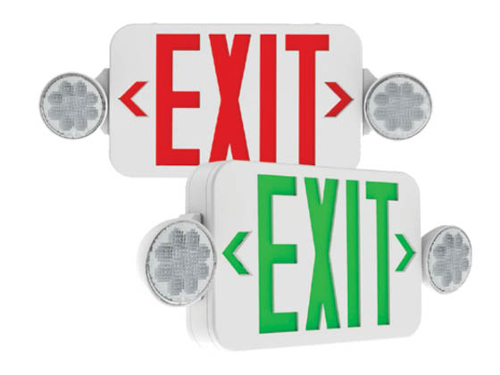 Exitronix QCRS-U-WH Equity Line Red or Green LED Exit Emergency Combo with Battery Backup