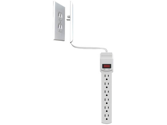 Sleek Socket 6-S-OVSZ-W SLEEK-6FT-SURGE-6OUTLET-UNVSIZE Ultra-Thin Electrical Outlet Cover with Surge Protector 6 Outlet Power Strip and Adhesive Cord Management Kit, 6-Foot, Universal size