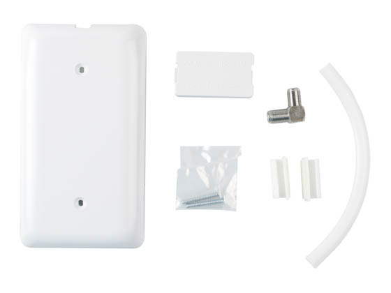 Sleek Socket COAX-STD-W SLEEK-1COAX-WALLPLATE-UNIVSIZE 1-Gang Wall Plate, Coaxial only, Female to Female 90 Degree Connector and Adhesive Cable Management Kit