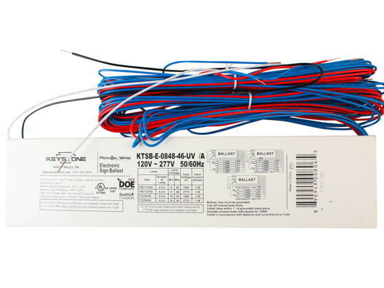 Keystone KTSB-E-0848-46-UV Parallel Wire Electronic Sign Ballast, 120-277 Volt for 4 to 6  F96T12/HO, F72T8/HO lamps