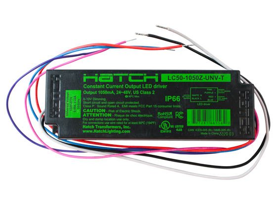Hatch Transformers LC50-1050Z-UNV-T Hatch 50 Watt, 0-10V Constant Current Dimming LED Driver