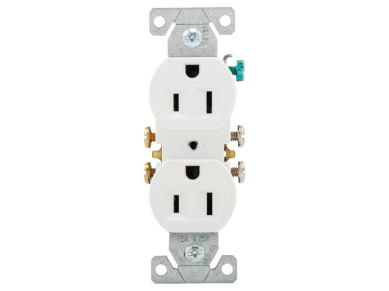Eaton 270W Residential Grade Two Pole Duplex Receptacle, 15 Amp, White Finish