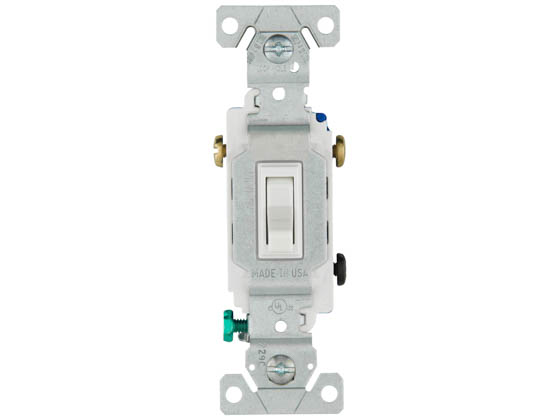 Eaton 1303-7W Single Pole 3-Way Toggle Switch, 15 Amp White Finish