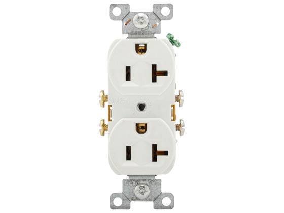 Eaton CR20W Commercial Specification Grade Two Pole Duplex Receptacle, 20 Amp, White Finish