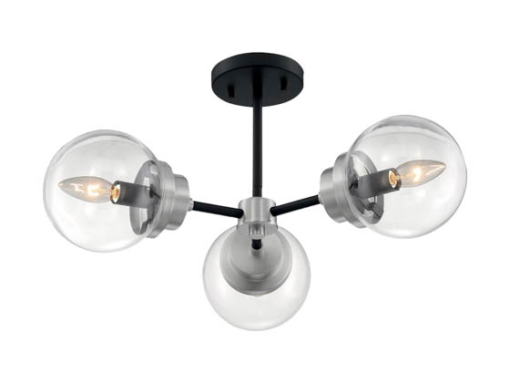 Satco Products, Inc. 60-7133 AXIS 3 LIGHT SEMI FLUSH Satco-Nuvo Axis 3 Light Semi-Flush Ceiling Fixture, Matte Black Finish With Brushed Nickel Accents