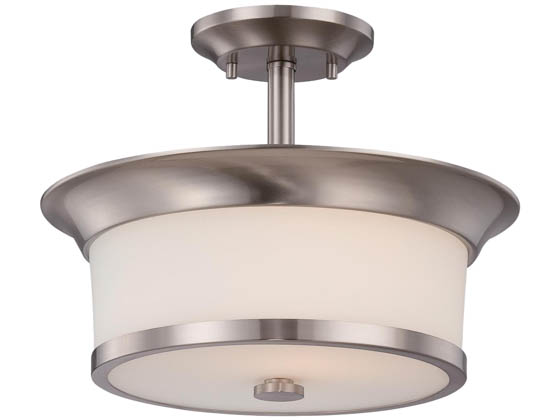 Satco Products, Inc. 60-5450 MOBILI - 2 LT SEMI FLUSH Satco-Nuvo Mobili 2 Light Semi Flush Fixture, Satin White Glass, Brushed Nickel Finish