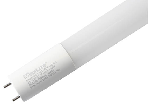 MaxLite 111769 L12T8SDE440-CG Maxlite 12 Watt 48" 120-277 Volt 4000K Coated Glass LED Bulb, Ballast Bypass, Single Ended or Double Ended Connection