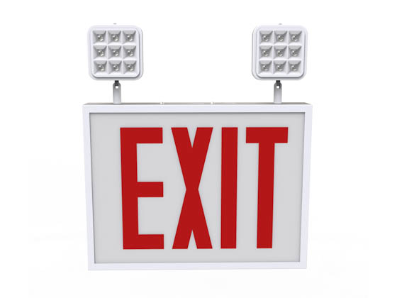 Keystone KT-EC-STCH1-WH1RW-SU Steel Red Exit Sign Combo with Dual Head and Battery Backup (Chicago Approved)