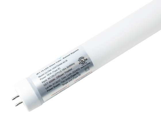 Commercial LED CLT94-18WT8AM-40-B 18W 48" 4000K Single or Double-Ended T8 LED Bulb, Ballast Bypass