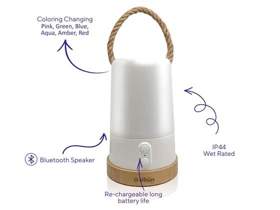 Bulbrite K80161 GROOVE/TL/WH/BT Kibun By Groove+ Cordless Outdoor LED Lamp, 3 Lighting Modes, Color Changing/ Pulsing, Wireless Bluetooth Speaker