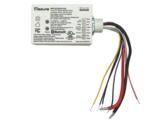MaxLite 112636 NPP-ZC20A/V2-SL Maxlite C-Max SILVAIR Network 120-277V Zone Controller 20A 0-10V 24V AUX