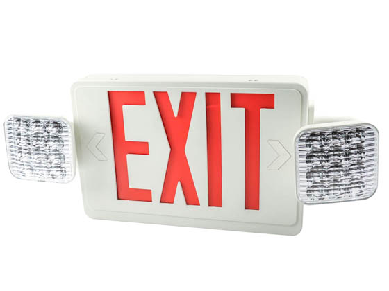 Exitronix VLED-U-WH-EL90L-R LED Dual Head Emergency Exit Sign Includes Battery Backup and Two Adjustable Lamp Heads