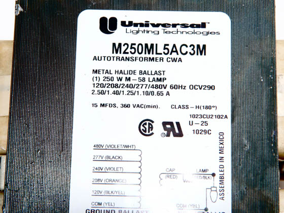 Universal M250ML5AC3M500K Core and Coil Ballast Kit For 250W Metal Halide Lamp 120V - 480V
