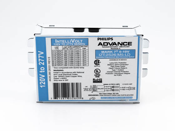 Advance Transformer IZT2S26M5LD35M Philips Advance Electronic Dimming Ballast for (2) 26W CFL Plugin of 120 to 277 Voltage