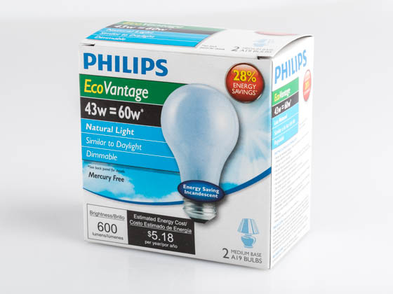 Philips Lighting 226951 43A19/EV/NTL (Natural Light) Philips 43W 120V A19 Natural Light Halogen Bulb