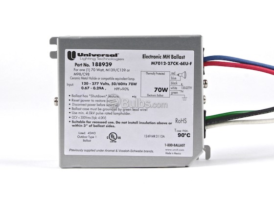 Universal Douglas 188939.02 M7012-27CK-6EU-F Universal Electronic Ballast 120V to 277V for 70W Metal Halide