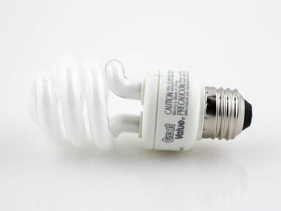 Great Value 01982 14W/2700K Spiral 4PK 60W Incandescent Equivalent, 10000 Hour, 14 Watt, 120 Volt Warm White CFL Bulb.