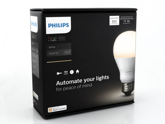 Philips Lighting 455287 Philips Hue White 9.5W A19 E26 Set US Philips Hue White A19 LED Starter Kit