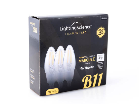 Lighting Science FG-02532 LSPro B11 40WE W27 FIL E12 120 3PK Dimmable 4.5W 2700K Filament LED Bulb, 3 Pack