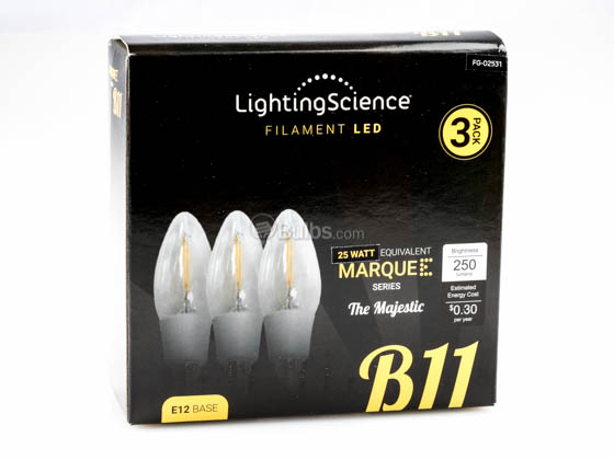 Lighting Science FG-02531 LSPro B11 25WE W27 FIL E12 120 3PK Dimmable 2.5W 2700K Filament LED Bulb, 3 Pack
