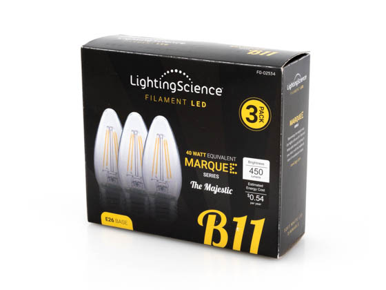 Lighting Science FG-02534 LSPro B11 40WE W27 FIL E26 120 3PK Dimmable 4.5W 2700K Filament LED Bulb, 3 Pack