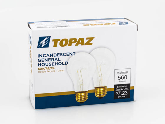Topaz Lighting 79302 60A/RS/CL 60W 120V Soft White Clear Rough Service Incandescent Bulb